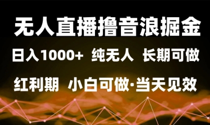 无人直播撸音浪掘金，日入1k+，纯无人红利期，小白可做，当天见效-老K资源网