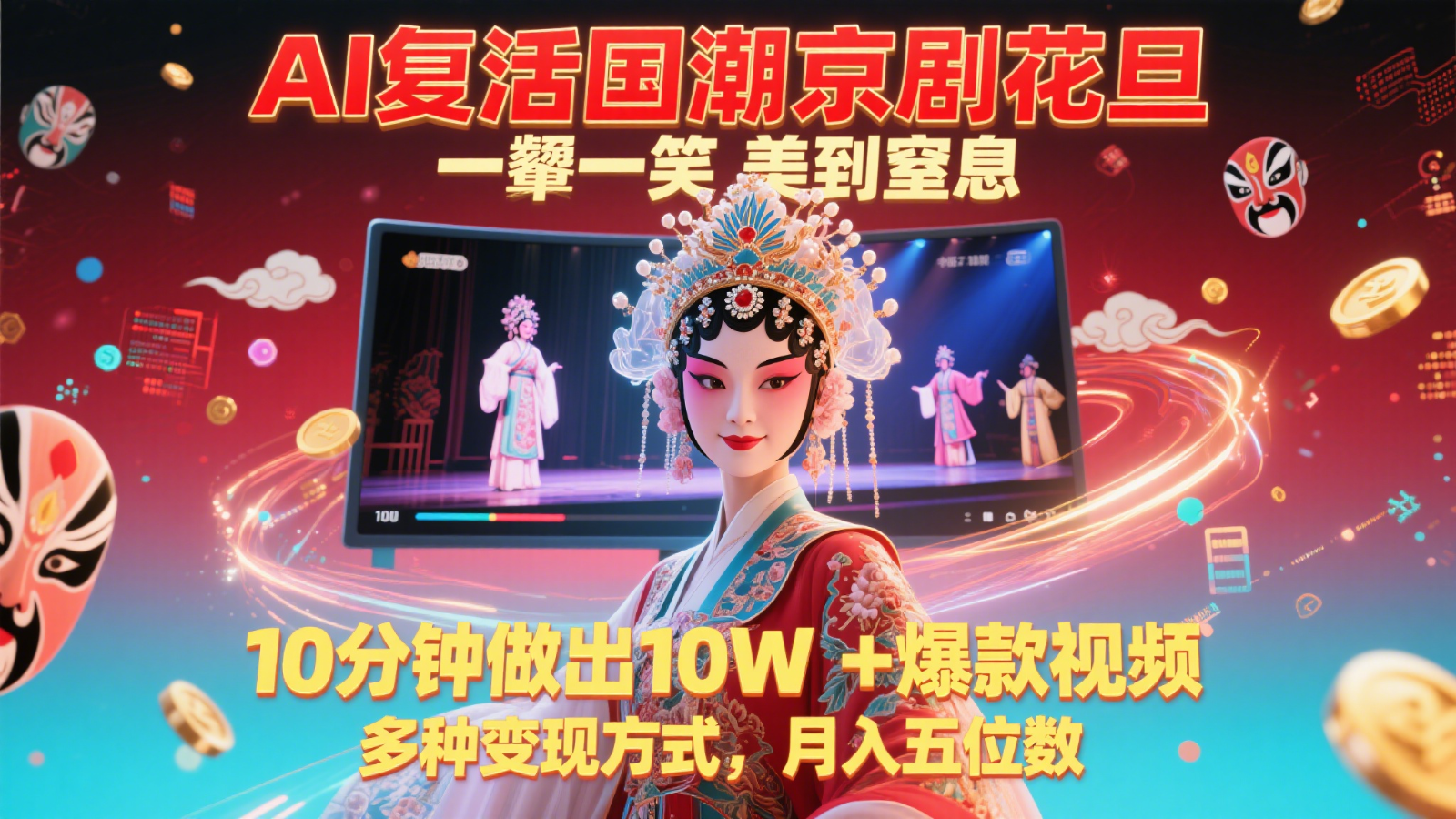 AI复活国潮京剧花旦，一颦一笑美到窒息，10分钟做出10W+爆款视频，多种变现方式-老K资源网