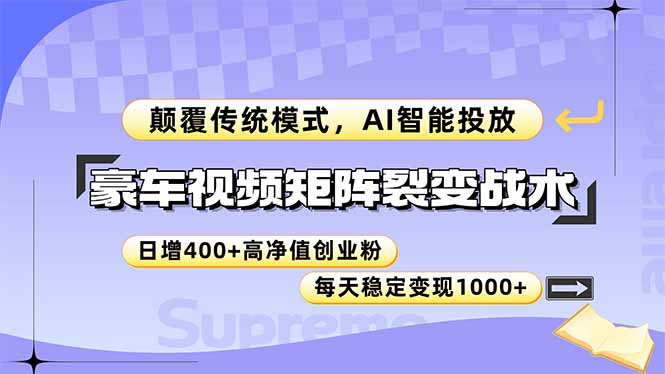 （14903期）豪车视频矩阵裂变战术，颠覆传统模式，AI智能投放，日增400+高净值创业…-老K资源网