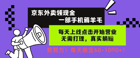 京东外卖领现金，一部手机薅羊毛，每天上线动动手指，无需打理，每天保底60+，每天就是如此轻松-老K资源网