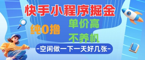 快手小程序掘金，纯0撸，单价高不养机 利用空闲时间做一做，一天好几张-老K资源网