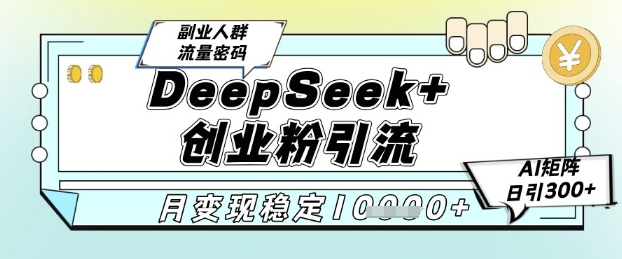 DeepSeek+创业粉精准引流，全新分享课4.0玩法，AI矩阵日引300+，多种变现方式，稳定月入1W-老K资源网