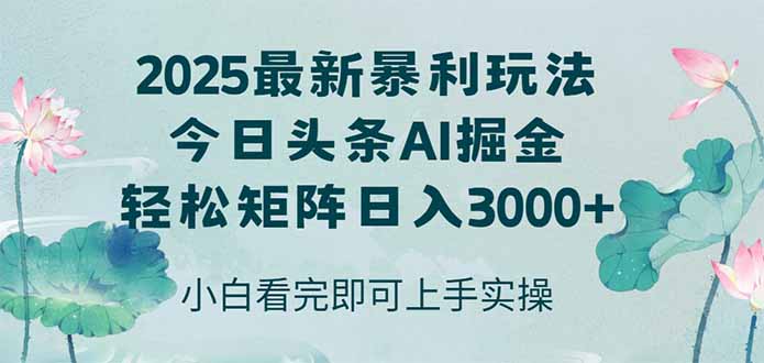 今日头条2025年最新暴利玩法，思路简单，复制粘贴，轻松实现矩阵日入3000+-老K资源网