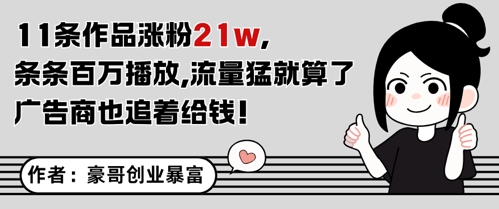 11条作品涨粉21W，条条百W播放，流量猛就算了，广告商也追着给钱-老K资源网