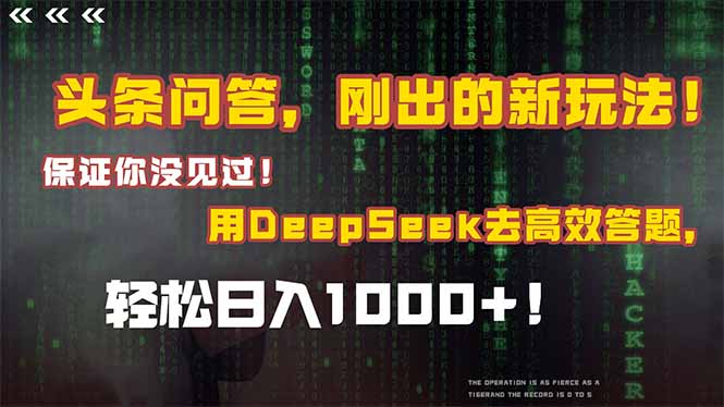 （14957期）头条问答，刚出的新玩法！保证你没见过！结合Deepseek高效答题，轻松日…-老K资源网