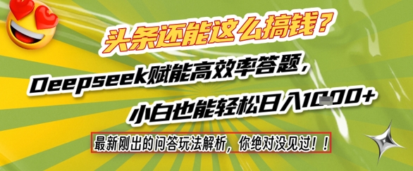 头条还能这么搞钱？最新刚出的问答玩法解析，你绝对没见过！Deepseek赋能高效率答题，小白也能轻松日入1k+-老K资源网