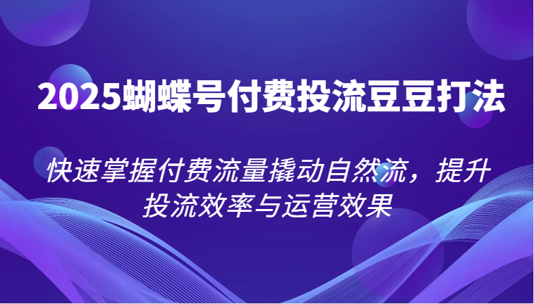 2025蝴蝶号付费投流豆豆打法，快速掌握付费流量撬动自然流，提升投流效率与运营效果-老K资源网