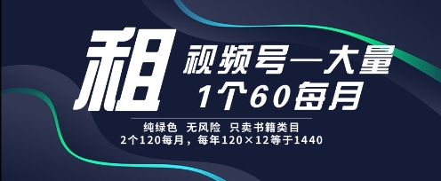 租视频号，一个60每月，2个120.纯绿色、无风险，常年租-老K资源网