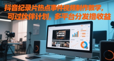抖音纪录片热点事件视频制作教学，可过伙伴计划，多平台分发撸收益-老K资源网