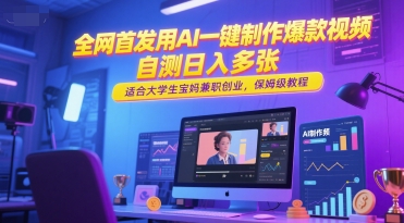 全网首发用AI一键制作爆款视频，自测日入多张，适合大学生宝妈兼职创业，保姆级教程-老K资源网