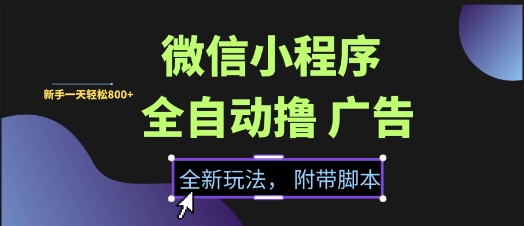 微信小程序全自动撸广告项目，彻底解决没流量的问题，新手一天8张+-老K资源网