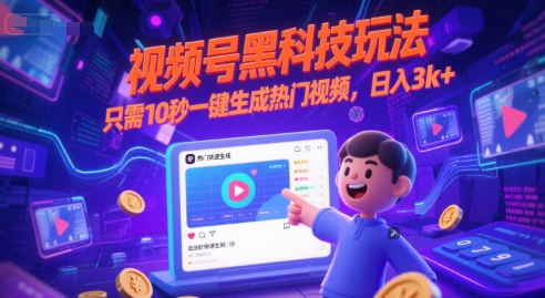 视频号黑科技玩法，只需10秒一键生成热门视频，日入3k+-老K资源网