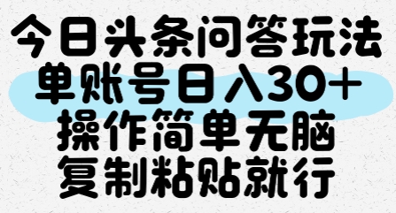今日头条问答玩法，单账号日入30+，操作简单无脑复制粘贴就行-老K资源网