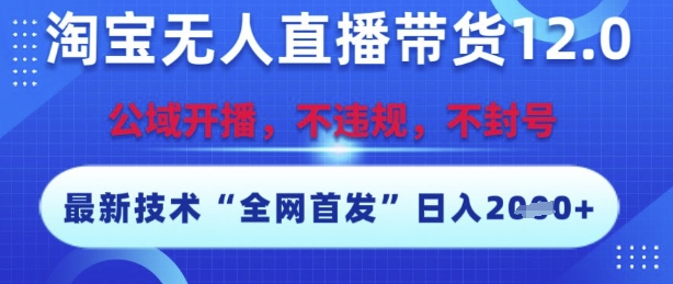 淘宝无人直播带货12.0，最新技术，不封号，不违规，操作简单，开播爆单，日入多张-老K资源网