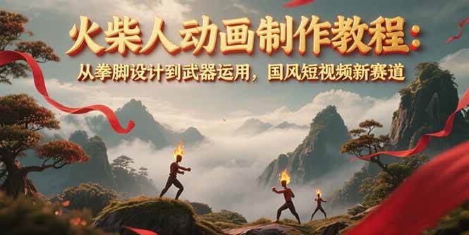 火柴人动画制作教程：从拳脚设计到武器运用，国风短视频新赛道-老K资源网