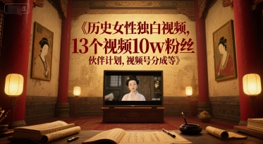 历史女性独白视频，13个视频10w粉丝，伙伴计划，视频号分成等-老K资源网