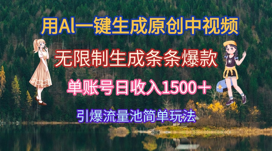 用Al一键生成原创中视频，无限制生成条条爆款，单账号日收入1500＋引爆…-老K资源网