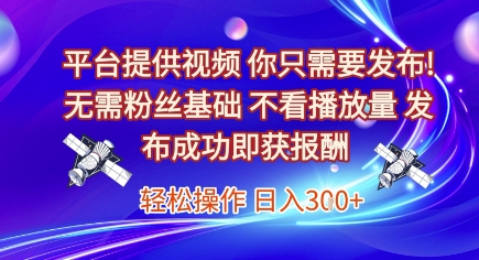 平台提供视频，你只需要发布， 无需粉丝基础，不看播放量，发布成功即获报酬，日入3张-老K资源网