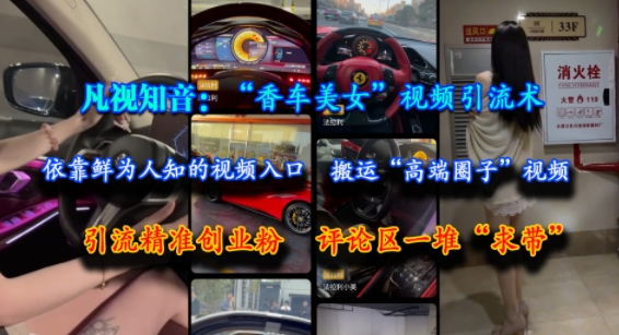 凡视知音：“香车美女”视频引流术，依靠鲜为人知的视频入口，搬运“高端圈子”视频，引流精准创业粉，评论区一堆“求带”-老K资源网