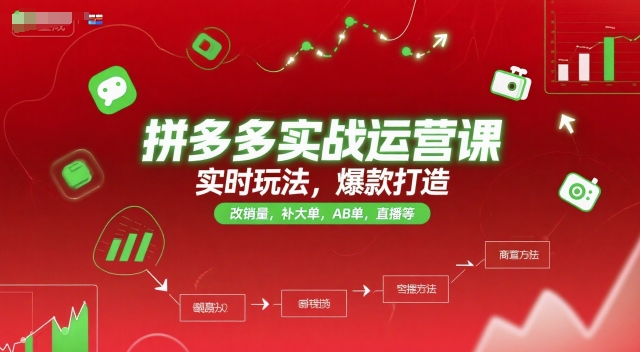 拼多多实战运营课，实时玩法，爆款打造，改销量，补大单，AB单，直播等（更新2025月）-老K资源网