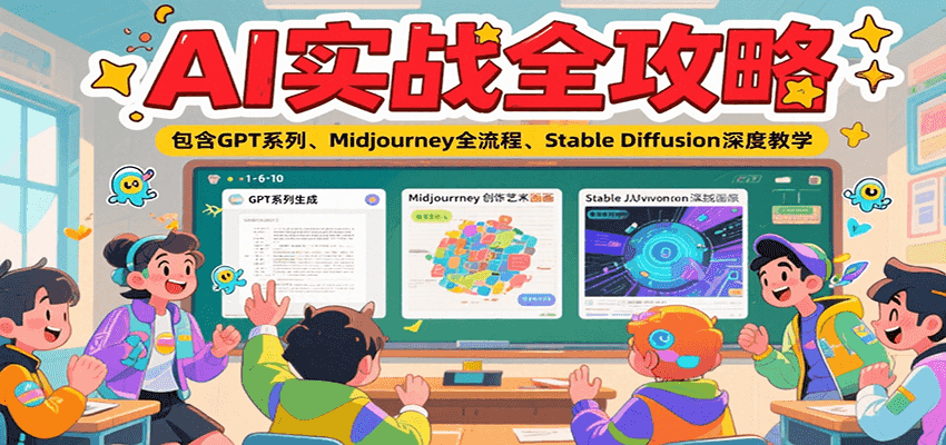 AI实战全攻略，包含GPT系列、Midjourney全流程、Stable Diffusion深度教学-老K资源网