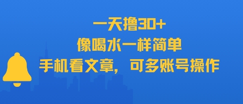 一天撸30+，像喝水一样简单，手机看文章，可多账号操作-老K资源网
