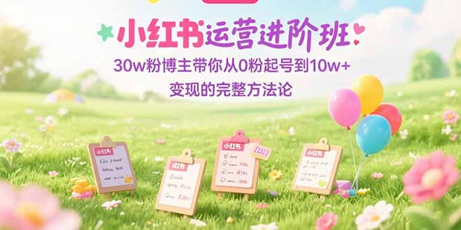 小红书运营进阶班：30w粉博主带你从0粉起号到10w+变现的完整方法论-老K资源网