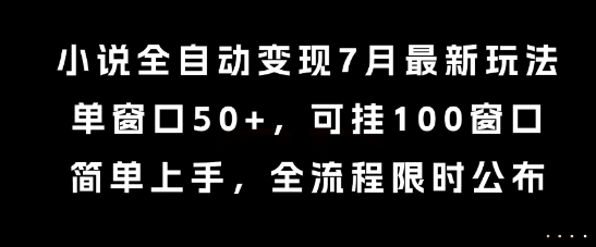小说全自动变现7月玩法，单窗口50+，可挂100窗口，简单上手，全流程限时公布-老K资源网