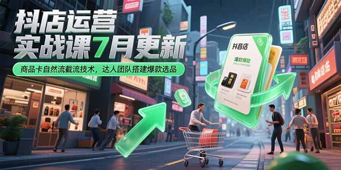 抖店运营实战课7月更新，商品卡自然流截流技术，达人团队搭建爆款选品-老K资源网
