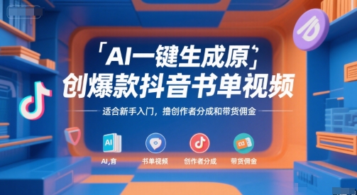 AI一键生成原创爆款抖音书单视频，适合新手入门，撸创作者分成和带货佣金-老K资源网