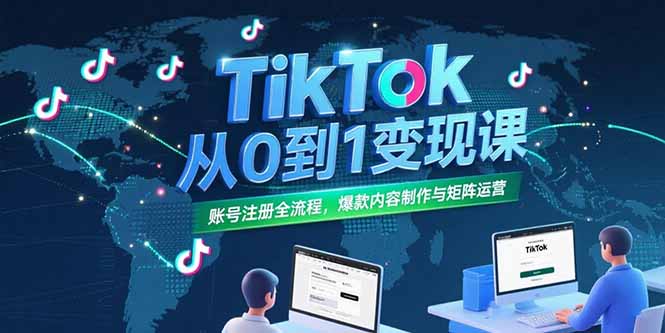 TikTok从0到1变现课，账号注册全流程，爆款内容制作与矩阵运营-老K资源网
