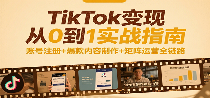 TikTok变现从0到1实战指南：账号注册+爆款内容制作+矩阵运营全链路-老K资源网