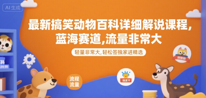 最新搞笑动物百科详细解说课程，蓝海赛道，流量非常大，轻松签独家进精选-老K资源网