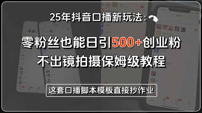 25年抖音口播新玩法：零粉丝也能日引500+创业粉，不出镜拍摄保姆级教程…-老K资源网