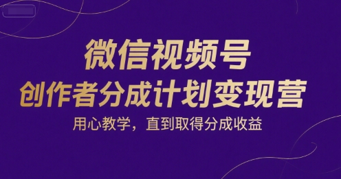 微信视频号创作者分成计划变现营，用心教学，直到取得分成收益-老K资源网