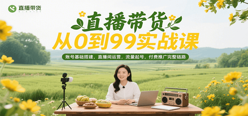 直播带货从0到99实战课，账号基础搭建，直播间运营，流量起号，付费推广完整链路-老K资源网