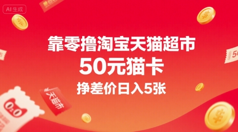 靠零撸淘宝天猫超市50元猫卡，挣差价日入5张-老K资源网