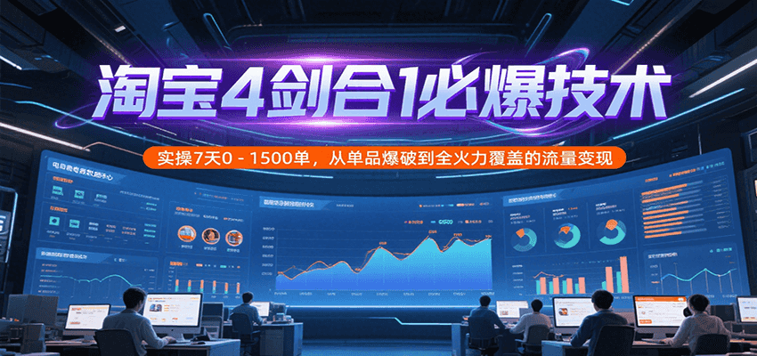 淘宝4剑合1必爆技术，实操7天0-1500单，从单品爆破到全火力覆盖的流量变现-老K资源网
