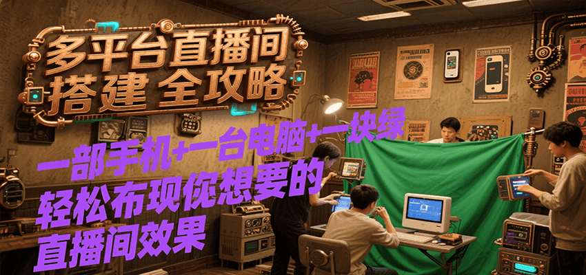 多平台直播间搭建全攻略，一部手机+一台电脑+一块绿布轻松实现你想要的直播间效果-老K资源网