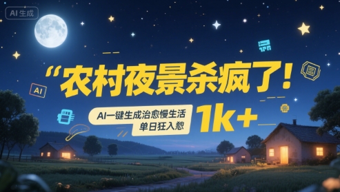 农村夜景杀疯了！AI一键生成治愈系慢生活，单日狂入1k+-老K资源网