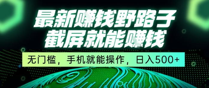 最新野路子截屏就能挣钱，无门槛，手机就能操作，日入5张-老K资源网