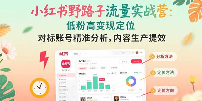 小红书野路子流量实战营：低粉高变现定位 对标账号精准分析 内容生产提效-老K资源网