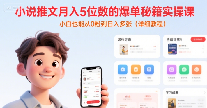 小说推文月入5位数的爆单秘籍实操课，，小白也能从0粉到日入多张(详细教程)-老K资源网