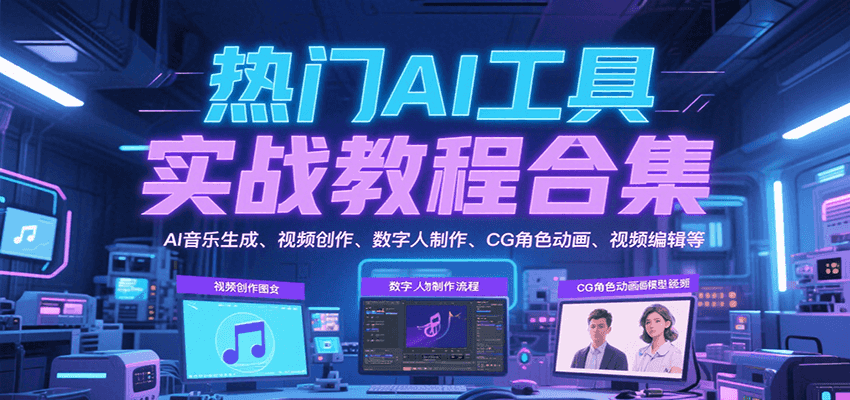 热门AI工具实战教程合集，AI音乐生成、视频创作、数字人制作、CG角色动画、视频编辑等-老K资源网