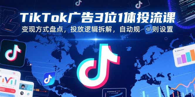 TikTok广告3位1体投流课，变现方式盘点，投放逻辑拆解，自动规则设置-老K资源网