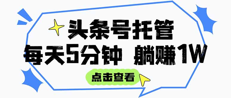 【头条号托管 】我提供视频和文章，你每天5分钟发布，月入3000-5000+，…-老K资源网
