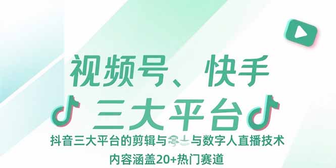 视频号、快手、抖音三大平台的剪辑与数字人直播技术，内容涵盖20+热门赛道-老K资源网