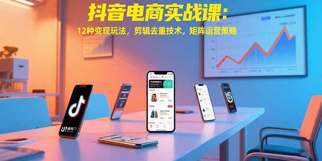 抖音电商实战课：12种变现玩法，剪辑去重技术，矩阵运营策略-老K资源网