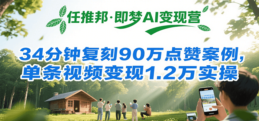 任推邦·即梦AI变现营，34分钟复刻90万点赞案例，单条视频变现1.2万实操-老K资源网