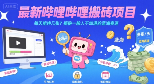 最新哔哩哔哩上B站搬砖项目，每天能挣几张？揭秘一般人不知道的蓝海赛道-老K资源网